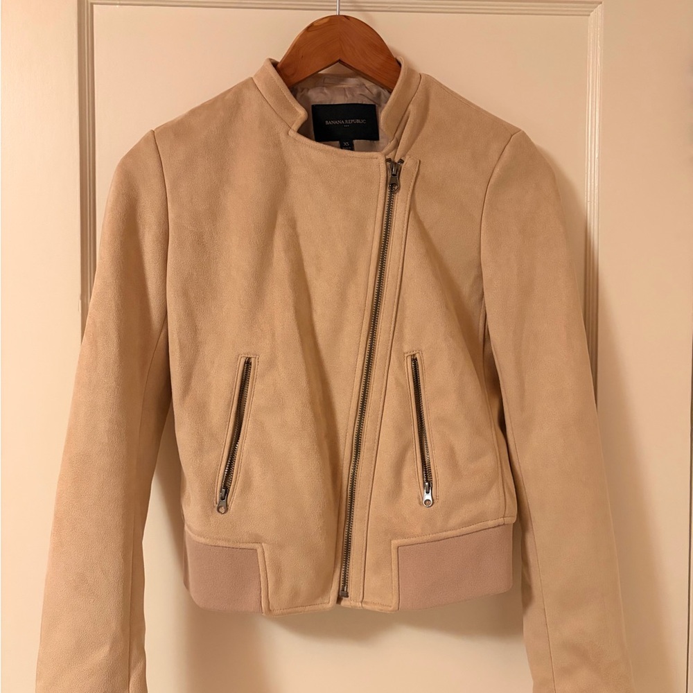 Banana Republic Beige Faux Suede Leather Bomber Jacket
